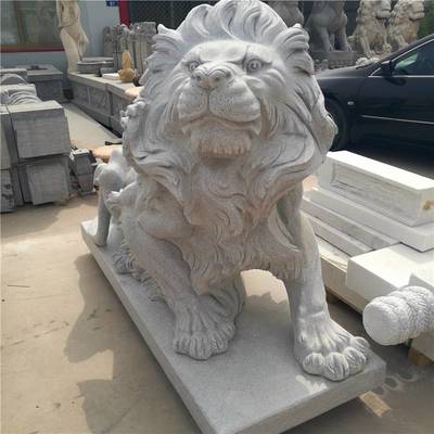 晚霞红雕刻趴狮 仿古动物石雕的艺术魅力与加工定制